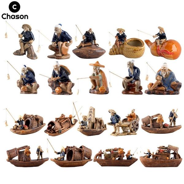 Aquariums Ceramics Fisherman Boat Figurines for Aquarium Fish Tank Lanscape Bonsai Rockery Decoration Decoration Fairy Garden Home Decor