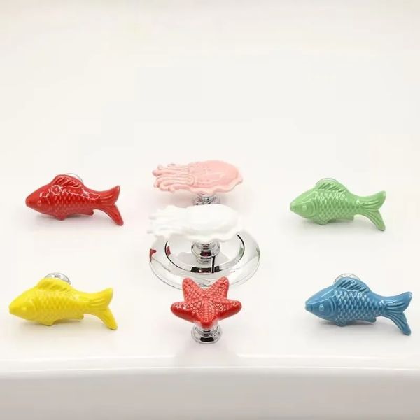 Aquariums Ceramics Toilet Press Bouton Assista Fish Starfish Octopu Toilet Pressoir Appuyez sur Tank Push Interrupteur L'eau de toilette Appuyez sur Flush Bouton