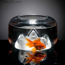 Aquaria Creatief Sneeuwberg Goud Aquarium Eenvoudig Huishoudelijk Glazen Aquarium Tafelblad Rond Mini Aquarium Woonkamer Kleine Decoratie YQ231018