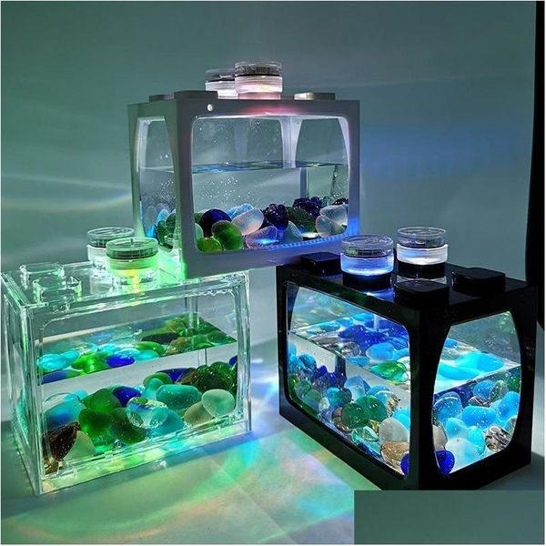 Aquariums Aquarium de bureau Aquarium Fish Tank avec batterie légère Type petites fournitures livraison directe maison jardin animal de compagnie Dhhdf