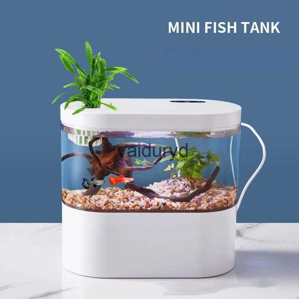 Aquariums Mini aquarium créatif de bureau avec système de filtration biochimique et lumière LED Betta Fish Cycle d'eau écologique