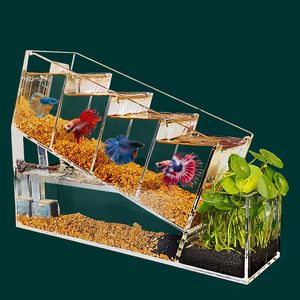 Aquaria mode betta vissen tank acryl desktop kleine viskommen multicell isolatiegebied zelfcirculerende filtratie aquariumproducten 2201007