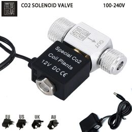 Acuarios Tank Fish CO2 Válvula solenoide Regulador Control Generador impermeable Retardante Válvula solenoide CO2 de cabeza doble y doble CO2