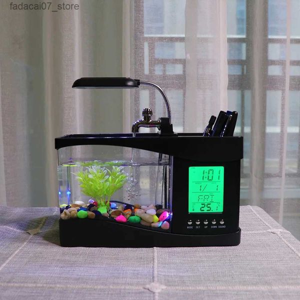 Acuarios Tanque de Peces Mini Acuario Beta Autolimpieza con luz LED Pantalla LCD y Reloj Tanque de Peces para decoración del hogar de Oficina D30 YQ231018