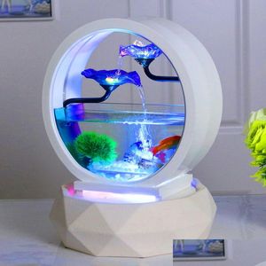 Aquariums Goldfish Bowl Décoration Salon Petit Bureau écologique Ménage Tra Verre Blanc Creative Remplacement Aquarium Drop Dhmfc