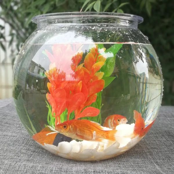Aquariums Bol de poisson rouge de bureau en plastique transparent, réservoir de tortue rond en acrylique, pot de plante verte 231113