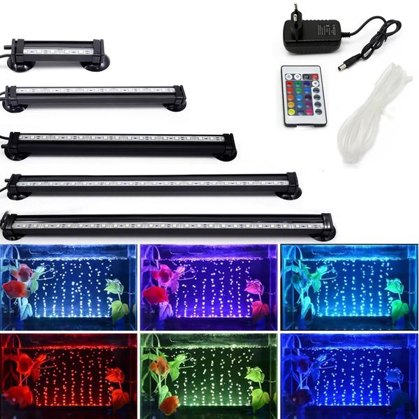 Iluminación para acuarios, 12CM, 5050 RGB, luz LED para acuario, tanque de peces, sumergible, lámpara de oxigenación con burbujas de aire acuático, enchufe para UE y EE. UU. 230627