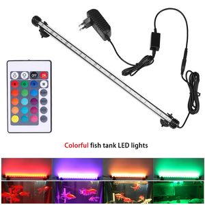 Aquariums Lighting RGB Aquarium light 18 59cm Remote control diving lamp Colorful 90 260v for plants Fish tank essential Amphibious use 230414