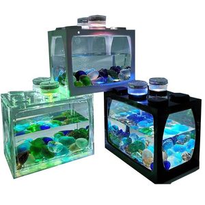 Aquaria Mini Aquarium Aquarium Met Led-verlichting Thuiskantoor Decoratie Voerbox Aquaria Accessoires Drop Delivery Huis Tuin P Dhgfq