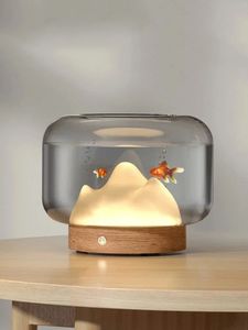 Aquariums Mini petit réservoir de poissons neige montagne lampe salon bureau Miniature créatif Aquarium épaissi verre animal de compagnie décorer 231124