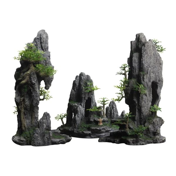 Aquariums New Aquarium Mountain Rockery Landscape View Decoration Hill Hanging Bridge View Ornement Resin Fish Tank Decoration