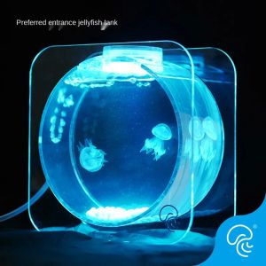 Aquaria Simple Jellyfish Tank Volledig transparante Mini Red Moon Jellyfish Desktop Aquarium Cilinder Fish Tank afstandsbediening LED -LID