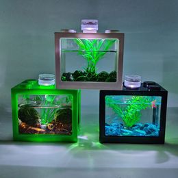 Aquariums Transparent Écologique Fish Tank Coloré Lumière En Plastique Tortue Bureau Maison De Bureau Acrylique Décoration 230620