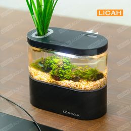 Aquariums USB Mini Aquarium de bureau Pompe à eau intégrée Filtre à lumière LED 230414