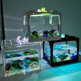 Aquaria USB Mini Fish Tank Betta Mini Aquarium met LED -licht Creatieve bouwsteen Home Office Tea Tafel Decoratie Visvoedingsdoos 2201007