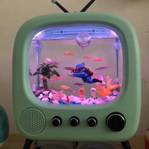 Aquaria Vintage aquarium TV desktop kleine zuurstof kinderen kitten netto rood aquarium ornamenten model 2023 231216