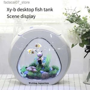 Aquaria Weiting aquarium klein aquarium mini desktop aquarium creatief goud aquarium LED-verlichting wordt geleverd met filter huishoudelijk vis bruin YQ231018