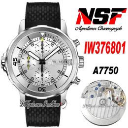 NSF Aquatimer IW3768 ETA A7750 Automatische Chronograph Mens Horloge 44mm Staalkoffer Wit Geel Dial Stick Markers Zwart Rubberen Strap Super Edition Puretime A1