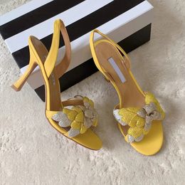 Aquazura Ms Galactic Flower Hoge hakken sandalen 9,5 cm Avondschoenen Slingback hak Sandaal Naaldhak Jurk Schoen Luxe ontwerpers Sandalen maat 34-42