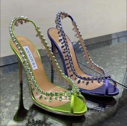 Aquazzura Crystal Chandelier Pompes Chaussures habillées PVC PVC CRISALLEMENTS STILETTO Talons de soirée Chaussures 105 mm Femmes Femmes Créateurs de luxe à talons Sandales avec boîte