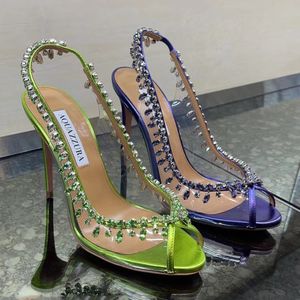 Aquazzura Crystal Chandelier Pumps Chaussures habillées PVC PVC CRISTALLIELLY STILETTO Talons de soirée 105 mm Femmes Designers de luxe à talons sandales