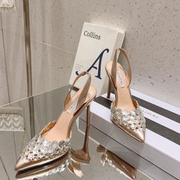 AQUAZZURA met kristallen verfraaid 105 mm Maxi-Tequila Slingback pumps suède Stiletto hoge hakken damessandalen luxe avondfeestschoenen fabrieksschoenen maat 34-42