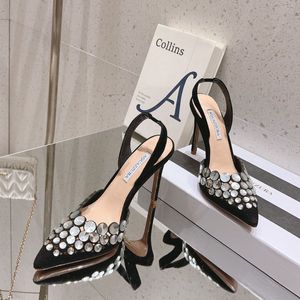 AQUAZZURA escarpins Maxi-Tequila Slingback de 105 mm ornés de cristaux en daim talons aiguilles sandales pour femmes de luxe soirée banquet chaussures de fête chaussures d'usine
