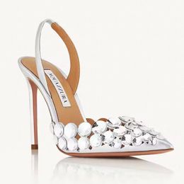 AQUAZZURA met kristallen versierde pumps schoenen Naaldhaksandalen voor dames hak Luxe ontwerpers Geklede schoen uitgehold Avond Slingback sandaal fabrieksschoeisel