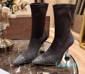 Aquazzura discobal getipt hakken kalf Suede Strass hoge hakken enkellaarsjes Dames laarsjes luxe designer slip-on avondfeest