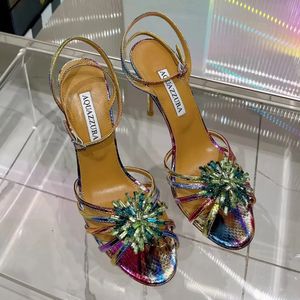 Aquazzura sandalen met hoge hakken dames enkelbandje kristal decoratieve feestjurk schoenen luxe designer stiletto fabrieksschoenen 35-41 met doos