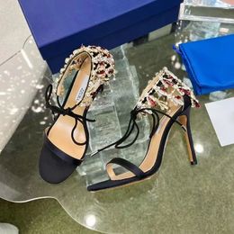 Aquazzura Moonwalk Sandale 105 mm argento Rignestone Stiletto talon Chaussures de luxe Designer Cleo Crystal Socle de mariage chaussures de mode de mode avec boîte # 088