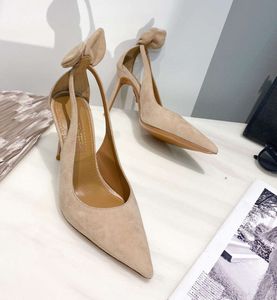 Aquazzura Nu le dos Décoration d'oreille de lapin Chaussures de mariée Talons aiguilles Chamois Daim Pompes Chaussures Femmes Designers de luxe Robe Chaussure pour Party123