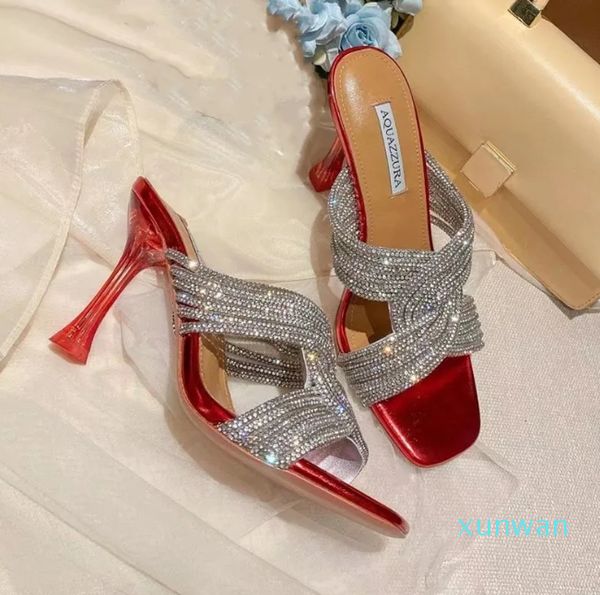 Aquazzura strass cuir sandales à talons hauts banquet dames mariage été chaussures de marque de luxe chaussures pour femmes avec boîte