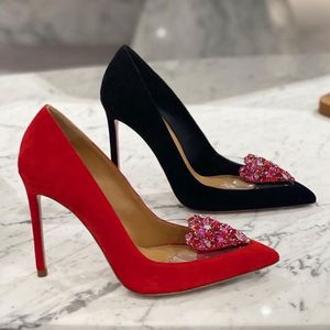 Aquazzura Rhinestone Love Suede Pumps Shoes Pointy Tenes 10cm damesfeest Stiletto Heels Dress Shoes Luxe Designer Heeled Dinner Shoes 35-42 met doos