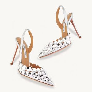 Sandalia Aquazzura Sandalia Cristal Pombas de manchas de hebilla con adornos de hebilla Sandalias Sandalias Femeninas Diseñadores de lujo Vestido Sandal Sandal Factory Factor