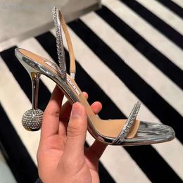 Aquazzura sandalen dames ja lieveling ingelegde stiletto hiel sandaal 95 mm sier mirror rhinestone crystal ball mules avond designer schoenen vrouwen schoenen hakken hakken