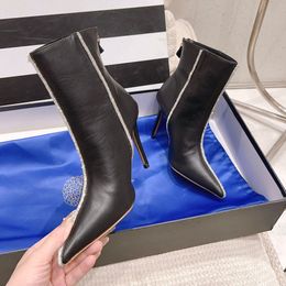 Aquazzura Sergio Ross Strass Bottines à talons en peau de mouton Talons aiguilles en daim Bottines pour femmes Designers de luxe Chaussures de soirée à enfiler Chaussures d'usine