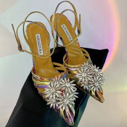 Chaussures aquazzura fleur fleur en cristal en sandales en slings sandales sandales de cheville pompes 11 cm talons stileto