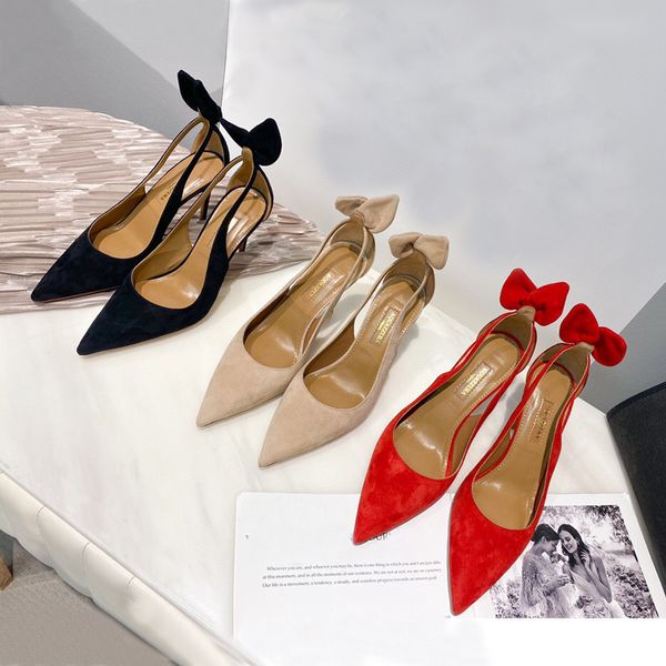 Aquazzura le dos Décoration d'oreille de lapin Chaussures de mariée Talons aiguilles Escarpins en daim chamois chaussures femmes Designers de luxe chaussure habillée pour la fête105mm Avec boîte