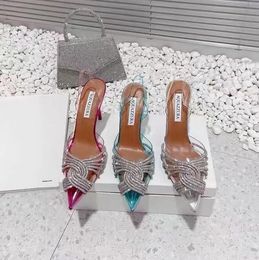 Aquazzura Topkwaliteit ontwerpers hakken damessandalen Hakken crysta gesp party trouwjurk schoenen hak sexy achterkant riem 100% lederen zool sandaal 35-41