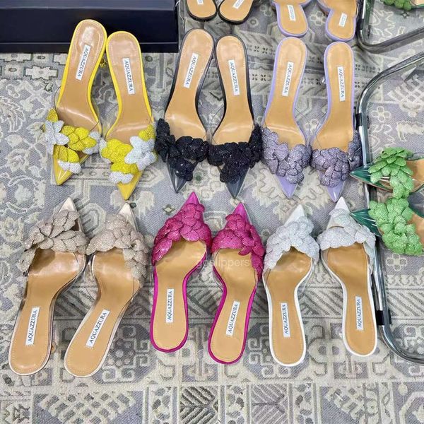 Aquazzura Sandalias de diseñador para mujer Slingback Sandal Sandal Stiletto Heels Hebilla de lujo Diseñador de lujo Summer Syle Fiest Dress Shoes Girl Night Telle