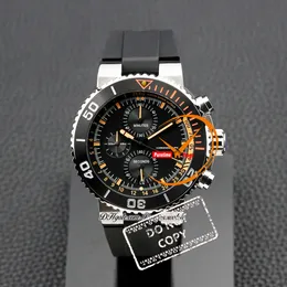 Aquis Quartz Chronograph Mens Watch Steel Case Ceramics Bezel Oranje binnenste zwarte wijzerplaat Rubberen band Stopwatch Puretime Stopwatch Reloj Hombre Montre Hommes Ptors