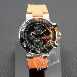 Aquis Quartz Chronograph Mens Watch Steel Céramics Céramique Bezel Black Stick Stick Cadran en caoutchouc orange Grouille d'arrêt PureTime Reloj Hombre Montre Homme Ptors