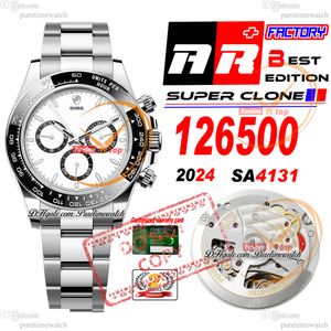 AR + F 126500 SA4131 Cronógrafo automático Reloj para hombre Cerámica negra Esfera blanca Caja y pulsera de acero 904L Super Edición 2024 Nueva versión Relojes eta Puretime A1