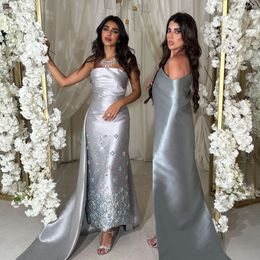 Arabische Crystal Grey Said Sharon Dubai Avondjurk Voor Vrouwen Bruiloft Midi Formele Partij Jassen Met Trein Enkellange Ss415 Mal