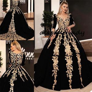 Arabische Dubai Baljurk Avondjurken Koninklijke Lange Mouwen Geappliceerd Kant Prom Jurk Sweetheart Prinses Custom Made Robe de Soirée