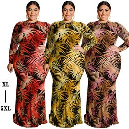 Robe longue arabe de dubaï, grande taille, moulante, sac Sexy, hanche creuse, ceinture, manches longues, imprimé feuilles, longue robe pour femmes 252q