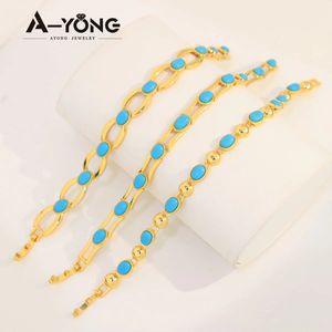 Arabische gouden kleur manchet armband 18k koper vergulde Dubai turquoise elegante armbanden antifading mode dames sieraden 240507