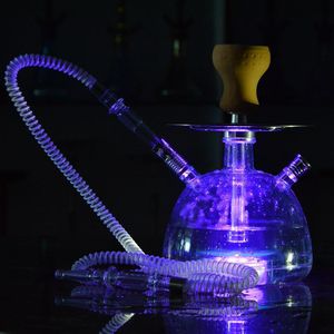 Narguilé arabe Shisha Narguilé en acrylique Style grand ventre avec LED avec boîte carrée lumineuse Bar en acrylique isolé au carbone Pot et tuyau pour fumer