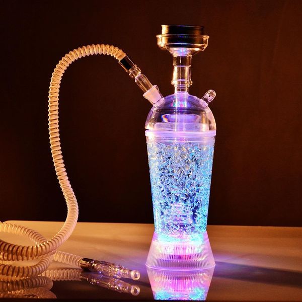 Cachimba árabe Shisha, cachimba acrílica, taza estilo Cola con LED con caja de luz, barra acrílica con aislamiento de carbono, juego de olla y pipa para fumar